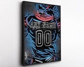 Houston Texans NFL Custom Jersey Wall Art – Personalized Name & Number Neon Canvas Print, Framed Poster, Sports Fan Gift