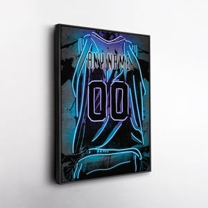 Charlotte Hornets NBA Custom Jersey Wall Art – Personalized Name & Number Neon Canvas Print, Framed Poster, Sports Fan Gift