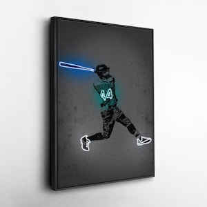 Julio Rodríguez Canvas Art – Seattle Mariners Neon Style Print, MLB Wall Decor for Man Cave, Baseball Fan Gift, Sports Room