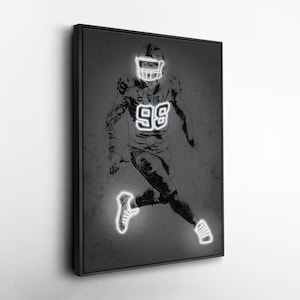 Maxx Crosby Canvas Art – Las Vegas Raiders Neon Style Print, NFL Wall Decor for Man Cave, Football Fan Gift, Sports Room