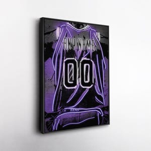 Sacramento Kings NBA Custom Jersey Wall Art – Personalized Name & Number Neon Canvas Print, Framed Poster, Sports Fan Gift