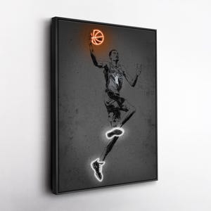 Victor Wembanyama Canvas Art – San Antonio Spurs Neon Style Print, NBA Wall Decor, Man Cave, Basketball Fan Gift, Sports Room
