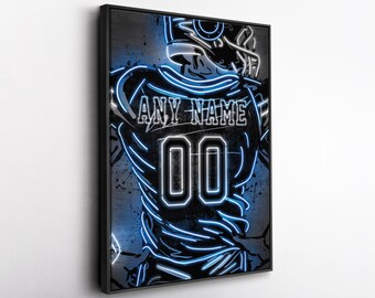 Indianapolis Colts NFL Custom Jersey Wall Art – Personalized Name & Number Neon Canvas Print, Framed Poster, Sports Fan Gift
