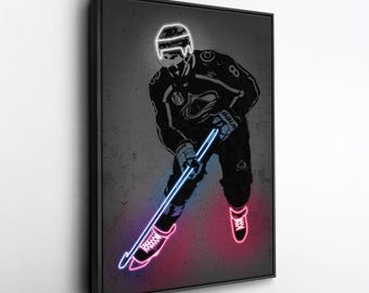 Toile d'art Cale Makar - impression de style néon de l'avalanche du Colorado, décoration murale de la LNH pour homme des cavernes, cadeau pour fan de hockey, salle de sport