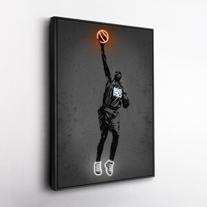 Tim Duncan Canvas Art – San Antonio Spurs Neon Style Print, NBA Wall Decor, Man Cave, Basketball Fan Gift, Sports Room
