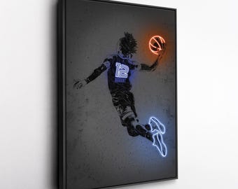 Toile d'art Ja Morant - Impression style néon Memphis Grizzlies, décoration murale NBA, homme des cavernes, cadeau pour fan de basket-ball, salle de sport