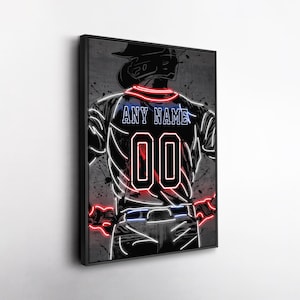 Atlanta Braves MLB Custom Jersey Wall Art – Personalized Name & Number Neon Canvas Print, Framed Poster, Sports Fan Gift