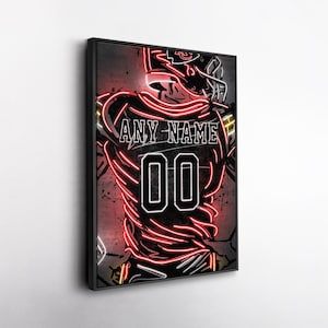 Kansas City Chiefs NFL Custom Jersey Wall Art – Personalized Name & Number Neon Canvas Print, Framed Poster, Sports Fan Gift