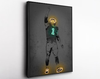 Micah Parsons Canvas Art – Green Bay Packers Neon Style Print, NFL Wall Decor for Man Cave, Football Fan Gift, Sports Room