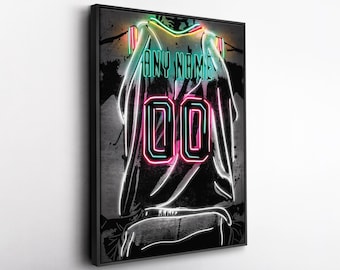 Décoration murale maillot personnalisé des San Antonio Spurs NBA - Nom et numéro personnalisés, impression sur toile néon, poster encadré, cadeau pour fan de sport