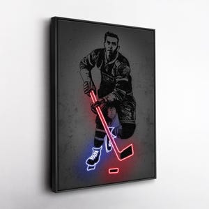 Maurice Richard Canvas Art – Montreal Canadiens Neon Style Print, NHL Wall Decor for Man Cave, Hockey Fan Gift, Sports Room