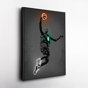Kevin Garnett Canvas Art – Boston Celtics Neon Style Print, NBA Wall Decor, Man Cave, Basketball Fan Gift, Sports Room