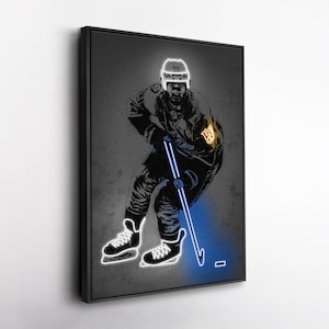 Roman Josi Canvas Art – Nashville Predators Neon Style Print, NHL Wall Decor for Man Cave, Hockey Fan Gift, Sports Room