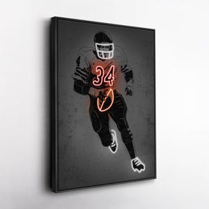 Walter Payton Canvas Art – Chicago Bears Neon Style Print, NFL Wall Decor for Man Cave, Football Fan Gift, Sports Room