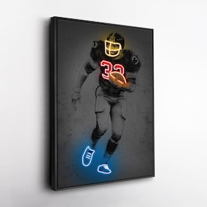 Art sur toile Franco Harris - Impression style néon des Pittsburgh Steelers, décoration murale NFL pour homme des cavernes, cadeau pour fan de football, salle de sport