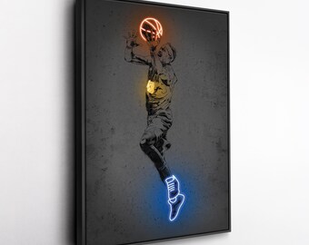 Toile d'art de Pascal Siakam - Impression style néon des Indiana Pacers, décoration murale NBA, homme des cavernes, cadeau pour fan de basket-ball, salle de sport