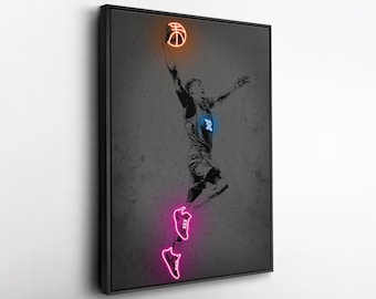 Cooper Flagg Canvas Art – Dallas Mavericks Neon Style Print, NBA Wall Decor, Man Cave, Basketball Fan Gift, Sports Room