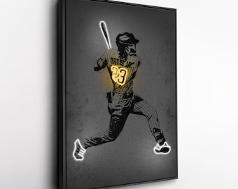 Fernando Tatis Jr. Canvas Art – San Diego Padres Neon Style Print, MLB Wall Decor for Man Cave, Baseball Fan Gift, Sports Room