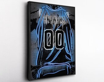 Art mural maillot personnalisé NBA Dallas Mavericks – Nom et numéro personnalisés, impression sur toile néon, poster encadré, cadeau pour fan de sport