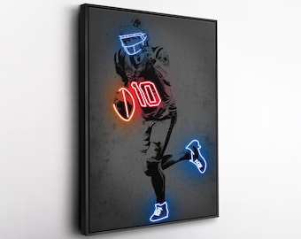Drake Maye Canvas Art – New England Patriots Neon Style Print, NFL Wall Decor for Man Cave, Football Fan Gift, Sports Room