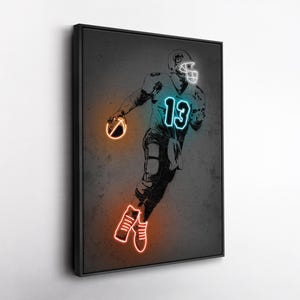 Dan Marino Canvas Art – Miami Dolphins Neon Style Print, NFL Wall Decor for Man Cave, Football Fan Gift, Sports Room