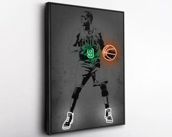 Rajon Rondo Canvas Art – Boston Celtics Neon Style Print, NBA Wall Decor for Man Cave, Basketball Fan Gift, Sports Room