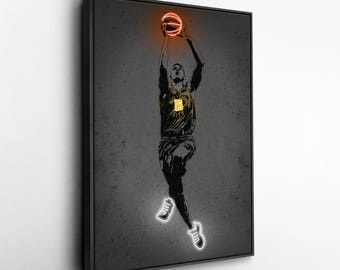 Art sur toile néon Nikola Jokic – Décoration murale Denver Nuggets, impression NBA, homme des cavernes, cadeau pour fan de basket-ball, salle de sport