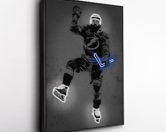 Nikita Kucherov Canvas Art – Tampa Bay Lightning Neon Style Print, NHL Wall Decor for Man Cave, Hockey Fan Gift, Sports Room