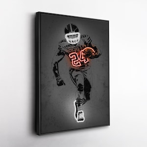 Nick Chubb Canvas Art – Cleveland Browns Neon Style Print, NFL Wall Decor for Man Cave, Football Fan Gift, Sports Room