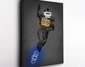 Toile d'art Aaron Donald – impression style néon des Rams de Los Angeles, décoration murale NFL pour homme des cavernes, cadeau pour fan de football, salle de sport