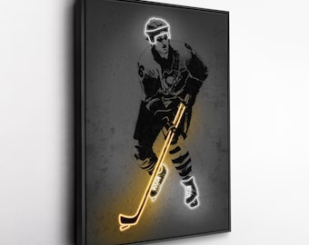 Mario Lemieux Canvas Art – Pittsburgh Penguins Neon Style Print, NHL Wall Decor for Man Cave, Hockey Fan Gift, Sports Room