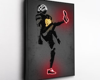 T.J. Toile d'art Watt - Impression style néon des Pittsburgh Steelers, décoration murale NFL pour homme des cavernes, cadeau pour fan de football, salle de sport