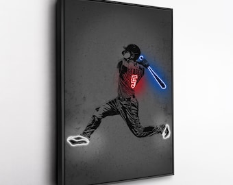 Corey Seager Canvas Art – Texas Rangers Neon Style Print, MLB Wall Decor for Man Cave, Baseball Fan Gift, Sports Room