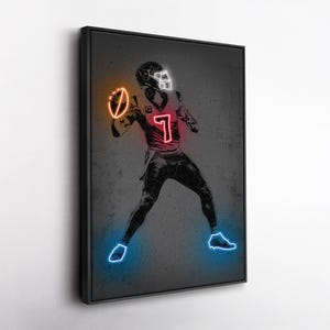 C.J. Stroud Canvas Art – Houston Texans Neon Style Print, NFL Wall Decor for Man Cave, Football Fan Gift, Sports Room
