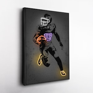 Justin Jefferson Canvas Art – Minnesota Vikings Neon Print, NFL Wall Decor for Man Cave, Football Fan Gift, Sports Room Decoration