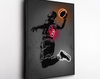 Dwyane Wade Canvas Art – Miami Heat Neon Style Print, NBA Wall Decor, Man Cave, Basketball Fan Gift, Sports Room