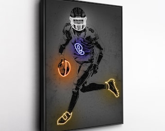Toile d'art Lamar Jackson, impression style néon des Ravens de Baltimore, décoration murale NFL pour homme des cavernes, cadeau pour fan de football, salle de sport
