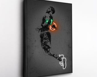 Jayson Tatum Neon Canvas Art – Boston Celtics Wall Decor, NBA Print, Man Cave, Basketball Fan Gift, Sports Room