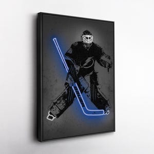 Andrei Vasilevskiy Canvas Art – Tampa Bay Lightning Neon Style Print, NHL Wall Decor for Man Cave, Hockey Fan Gift, Sports Room