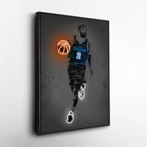 Kyrie Irving Neon Canvas Art – Dallas Mavericks Wall Decor, NBA Print, Man Cave, Basketball Fan Gift, Sports Room
