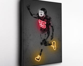 Chris Jones Canvas Art – Kansas City Chiefs Neon Style Print, NFL Wall Decor for Man Cave, Football Fan Gift, Sports Room