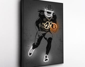 Alvin Kamara Canvas Art – New Orleans Saints Neon Style Print, NFL Wall Decor for Man Cave, Football Fan Gift, Sports Room