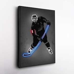 Alex Ovechkin Canvas Art – Washington Capitals Neon Style Print, NHL Wall Decor for Man Cave, Hockey Fan Gift, Sports Room