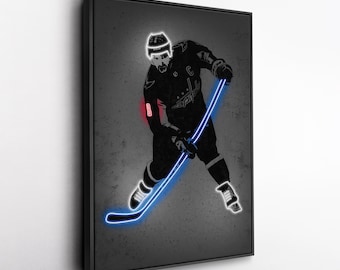 Toile d'art d'Alex Ovechkin – impression style néon des Capitals de Washington, décoration murale de la LNH pour homme des cavernes, cadeau pour fan de hockey, salle de sport