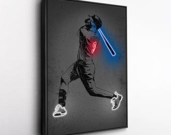 Bryce Harper Canvas Art – Philadelphia Phillies Neon Style Print, MLB Wall Decor for Man Cave, Baseball Fan Gift, Sports Room
