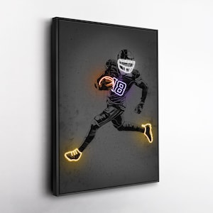 Justin Jefferson Canvas Art – Minnesota Vikings Neon Style Print, NFL Wall Decor for Man Cave, Football Fan Gift, Sports Room