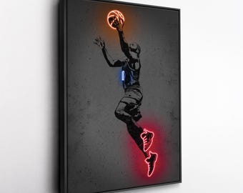 Toile d'art James Harden - Impression style néon des Philadelphia 76ers, décoration murale NBA, homme des cavernes, cadeau pour fan de basket-ball, salle de sport