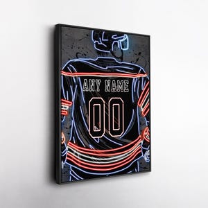 New York Islanders NHL Custom Jersey Wall Art – Personalized Name & Number Neon Canvas Print, Framed Poster, Sports Fan Gift