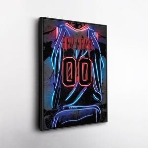 Brooklyn Nets NBA Custom Jersey Wall Art – Personalized Name & Number Neon Canvas Print, Framed Poster, Sports Fan Gift
