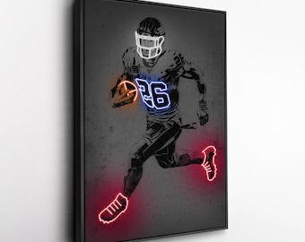 Saquon Barkley Canvas Art – New York Giants Neon Style Print, NFL Wall Decor for Man Cave, Football Fan Gift, Sports Room